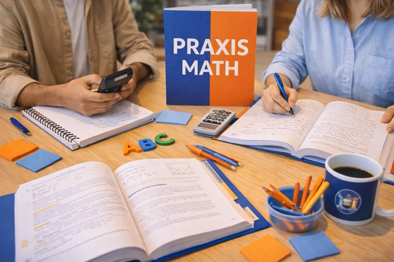 Praxis Math exam preparation - student working through math test-taking strategies with tutor