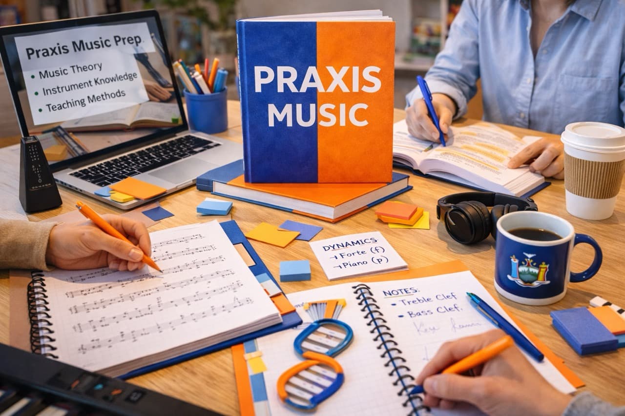 Praxis Music exam preparation - music education student studying with tutor for content knowledge test