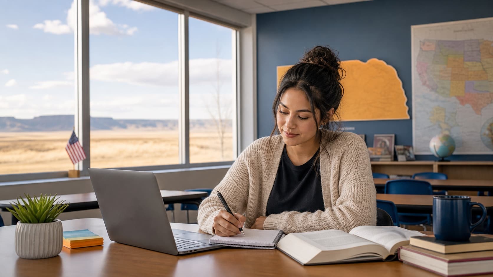 Nebraska teacher preparing online for a Praxis exam with a tutor